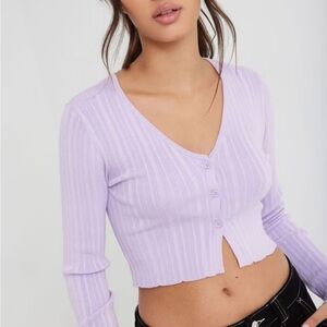 Garage Lavender Ribbed Cardigan